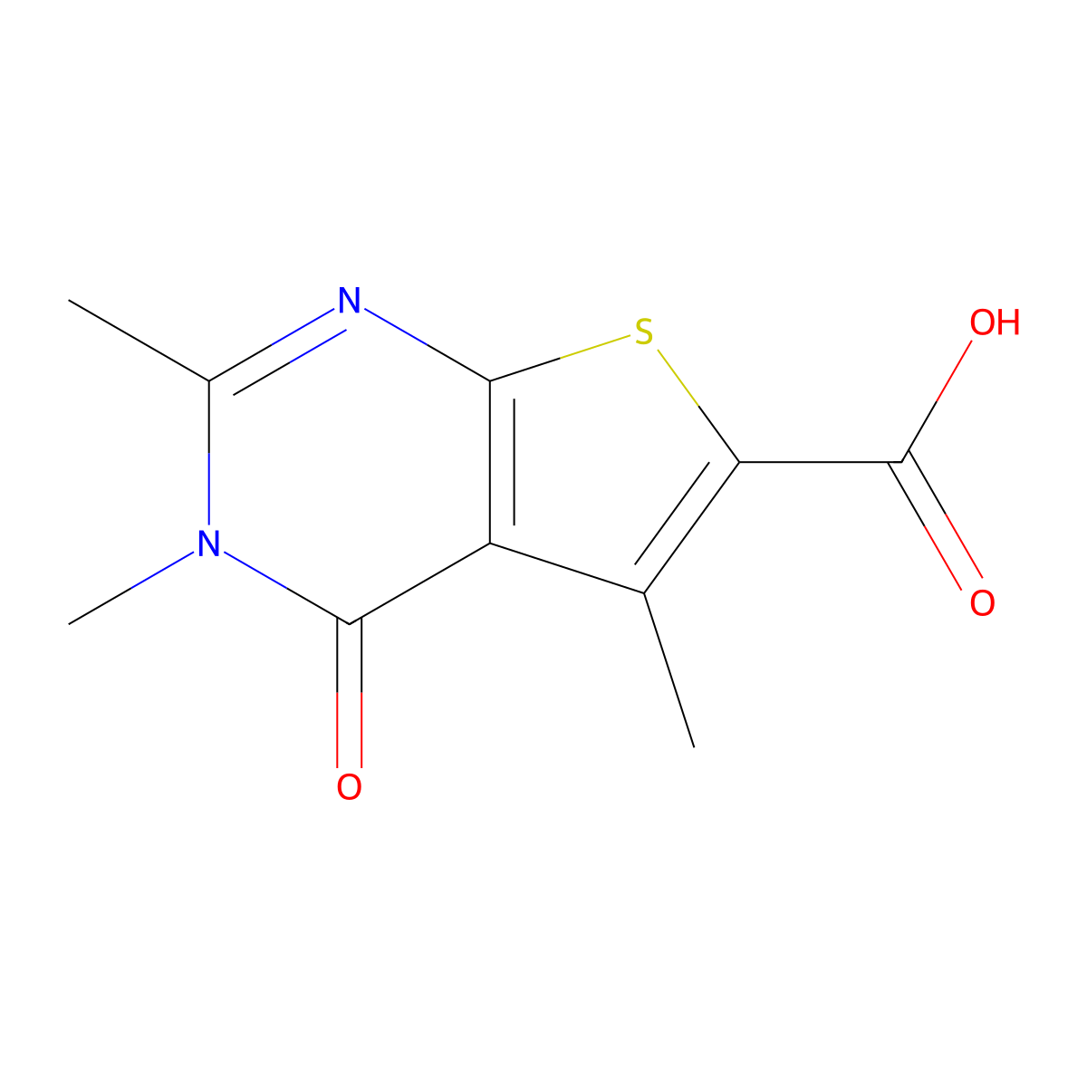 2,3,5-Trimethyl-4-oxo-3,4-dihydrothieno[2,3-d]pyrimidine-6-carboxylic acid molecular structure, CAS 421561-46-8