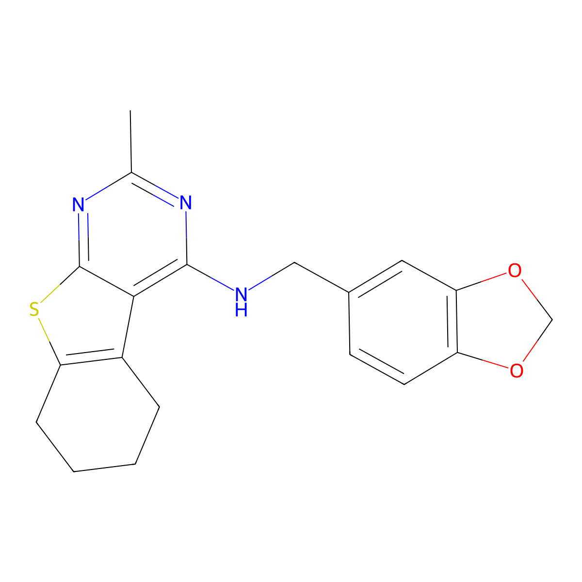 N-[(2H-1,3-benzodioxol-5-yl)methyl]-5-methyl-8-thia-4,6-diazatricyclo[7.4.0.0^{2,7}]trideca-1(9),2(7),3,5-tetraen-3-amine molecular structure, CAS 421561-49-1
