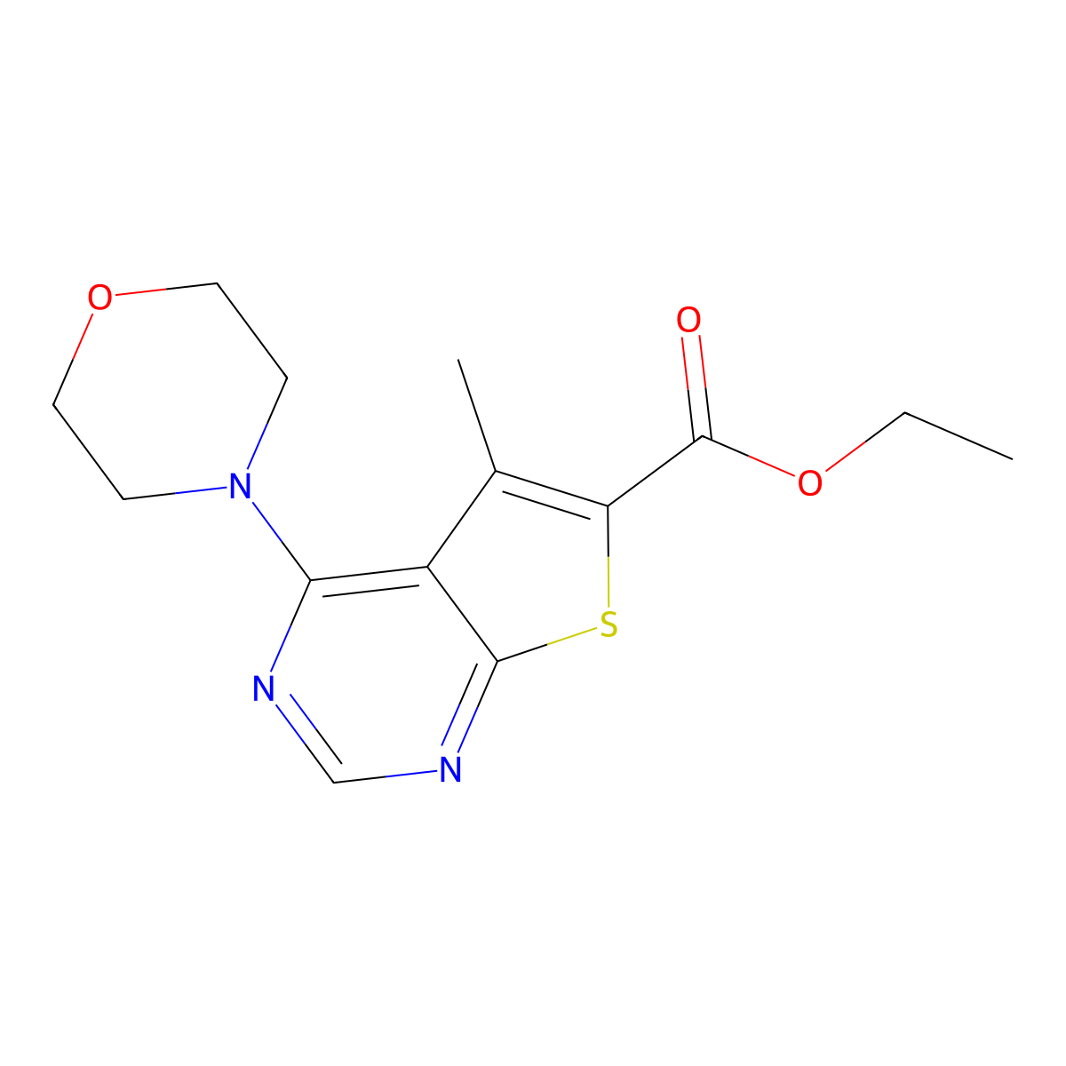 Ethyl 5-methyl-4-(4-morpholinyl)thieno[2,3-d]pyrimidine-6-carboxylate molecular structure, CAS 421561-78-6