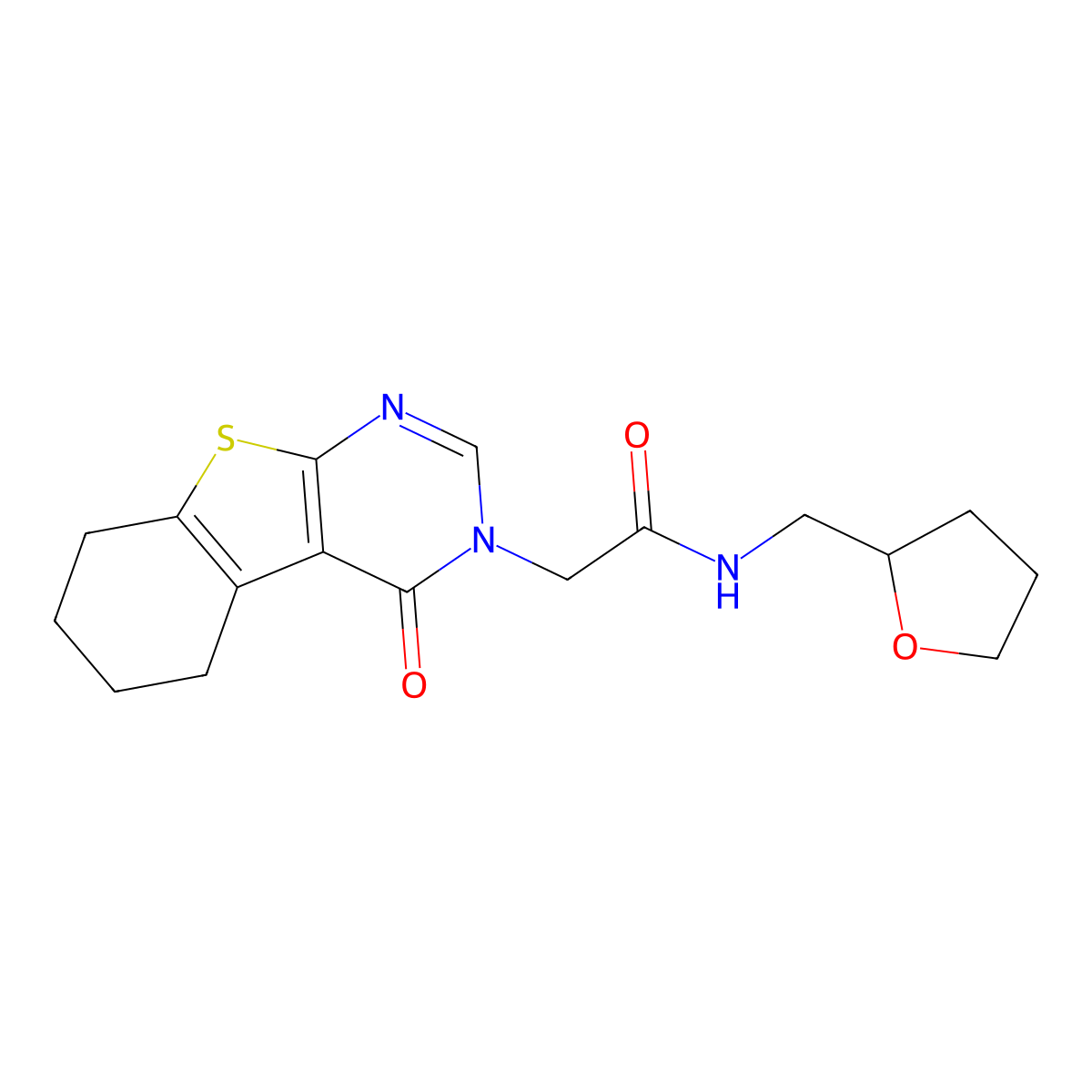 N-(oxolan-2-ylmethyl)-2-(4-oxo-5,6,7,8-tetrahydro-[1]benzothiolo[2,3-d]pyrimidin-3-yl)acetamide molecular structure, CAS 421562-05-2