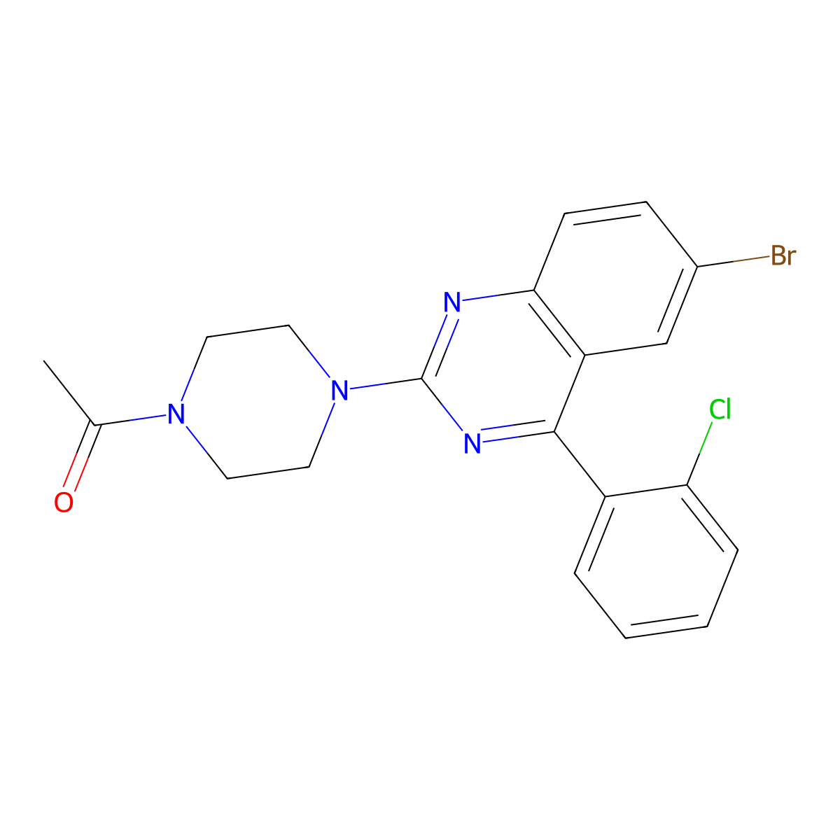 1-[4-[6-Bromo-4-(2-chlorophenyl)quinazolin-2-yl]piperazin-1-yl]ethanone molecular structure, CAS 421566-10-1