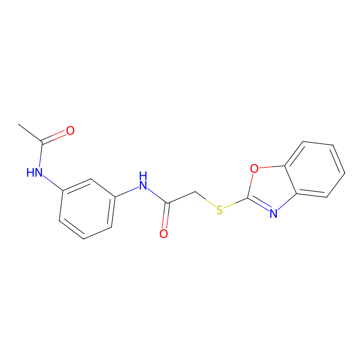 N-(3-acetamidophenyl)-2-(1,3-benzoxazol-2-ylsulfanyl)acetamide molecular structure, CAS 421566-27-0
