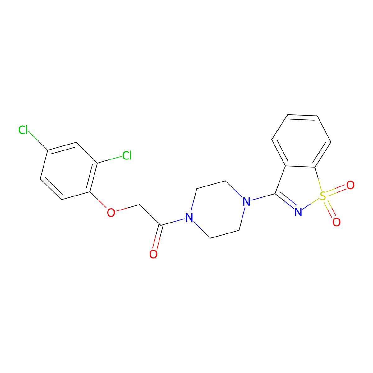 2-(2,4-Dichlorophenoxy)-1-[4-(1,1-dioxido-1,2-benzothiazol-3-yl)piperazin-1-yl]ethanone molecular structure, CAS 421566-64-5