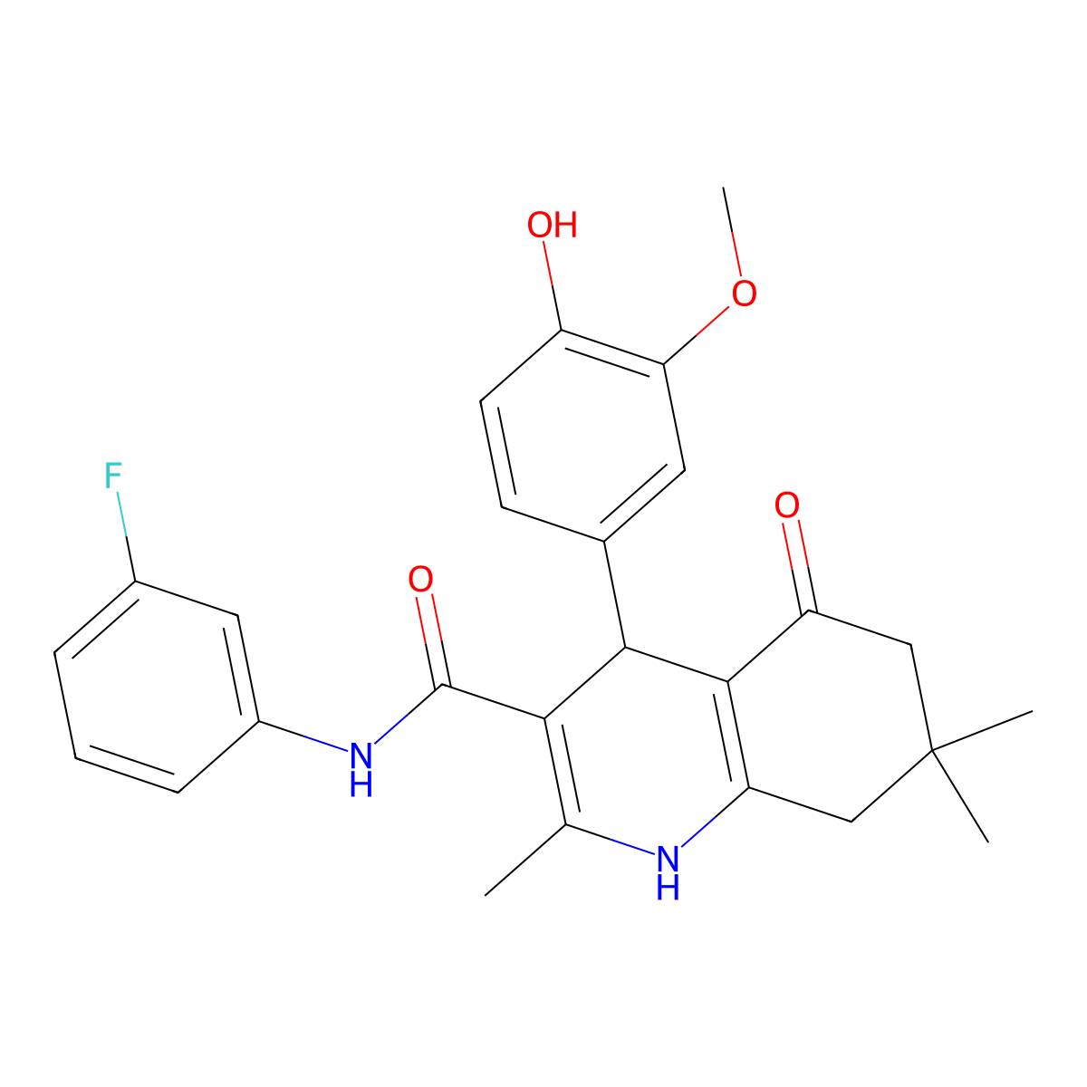 N-(3-Fluorophenyl)-4-(4-hydroxy-3-methoxyphenyl)-2,7,7-trimethyl-5-oxo-1,4,5,6,7,8-hexahydro-3-quinolinecarboxamide molecular structure, CAS 421567-02-4