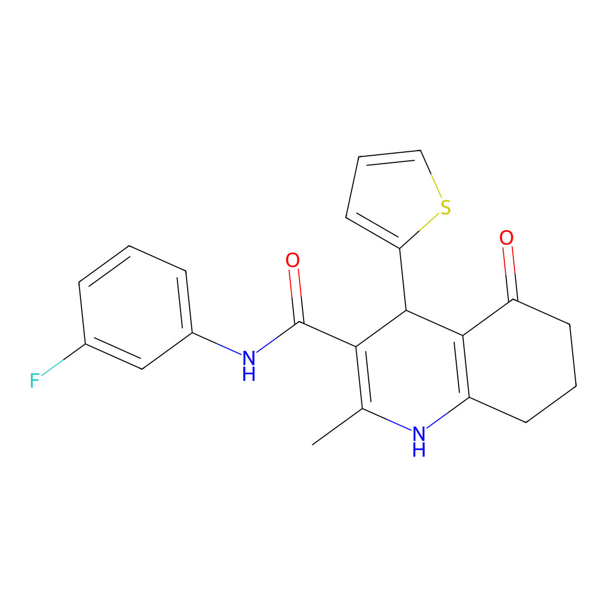 N-(3-F-PH)-2-ME-5-Oxo-4-(2-thienyl)-1,4,5,6,7,8-hexahydro-3-quinolinecarboxamide molecular structure, CAS 421567-07-9