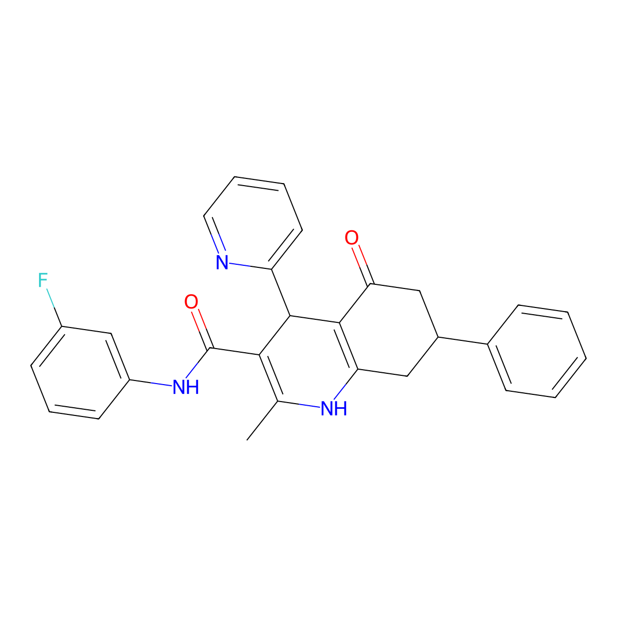 N-(3-fluorophenyl)-2-methyl-5-oxo-7-phenyl-4-pyridin-2-yl-4,6,7,8-tetrahydro-1H-quinoline-3-carboxamide molecular structure, CAS 421567-17-1