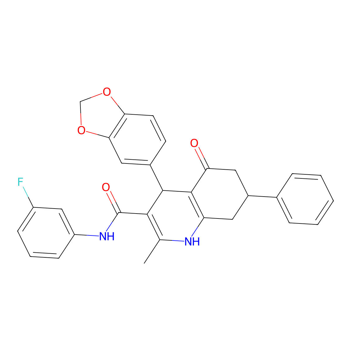4-(1,3-Benzodioxol-5-YL)-N-(3-fluorophenyl)-2-methyl-5-oxo-7-phenyl-1,4,5,6,7,8-hexahydro-3-quinolinecarboxamide molecular structure, CAS 421567-39-7