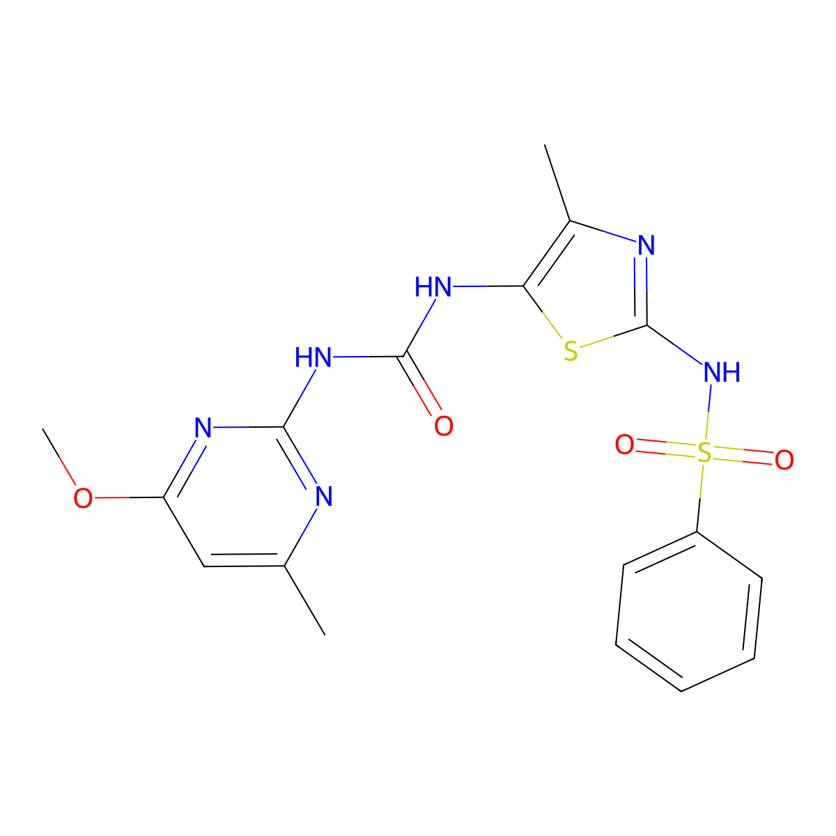 1-[2-(Benzenesulfonamido)-4-methyl-1,3-thiazol-5-yl]-3-(4-methoxy-6-methylpyrimidin-2-yl)urea molecular structure, CAS 421569-62-2