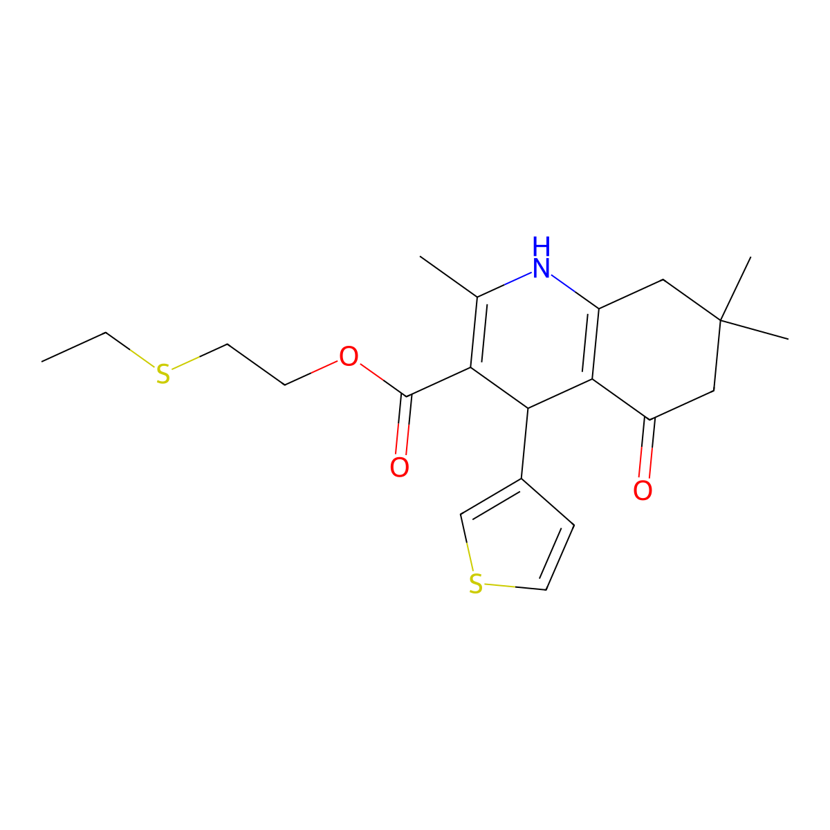2-(Ethylsulfanyl)ethyl 2,7,7-trimethyl-5-oxo-4-(thiophen-3-yl)-1,4,5,6,7,8-hexahydroquinoline-3-carboxylate molecular structure, CAS 421569-74-6