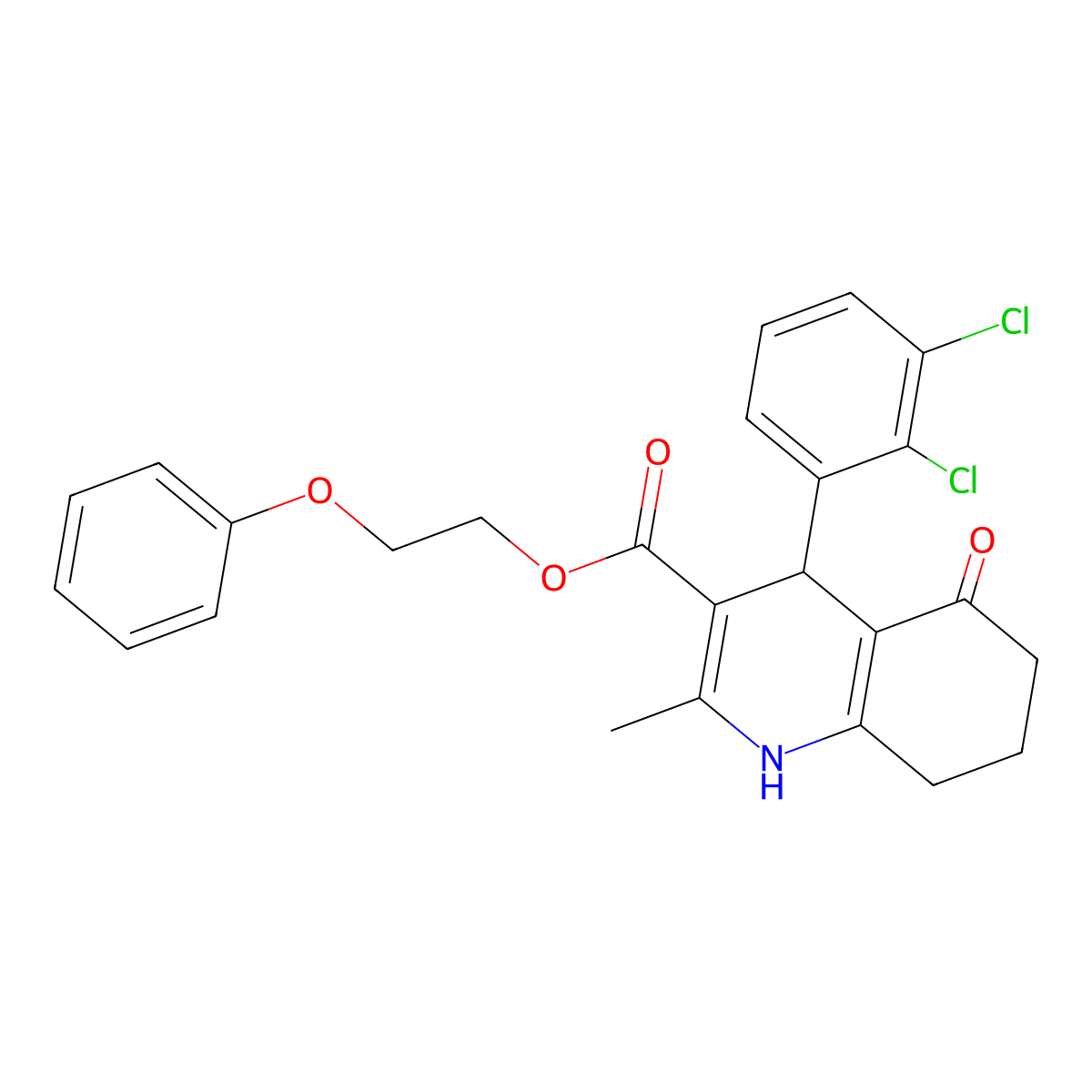 2-Phenoxyethyl 4-(2,3-dichlorophenyl)-2-methyl-5-oxo-1,4,5,6,7,8-hexahydroquinoline-3-carboxylate molecular structure, CAS 421569-77-9