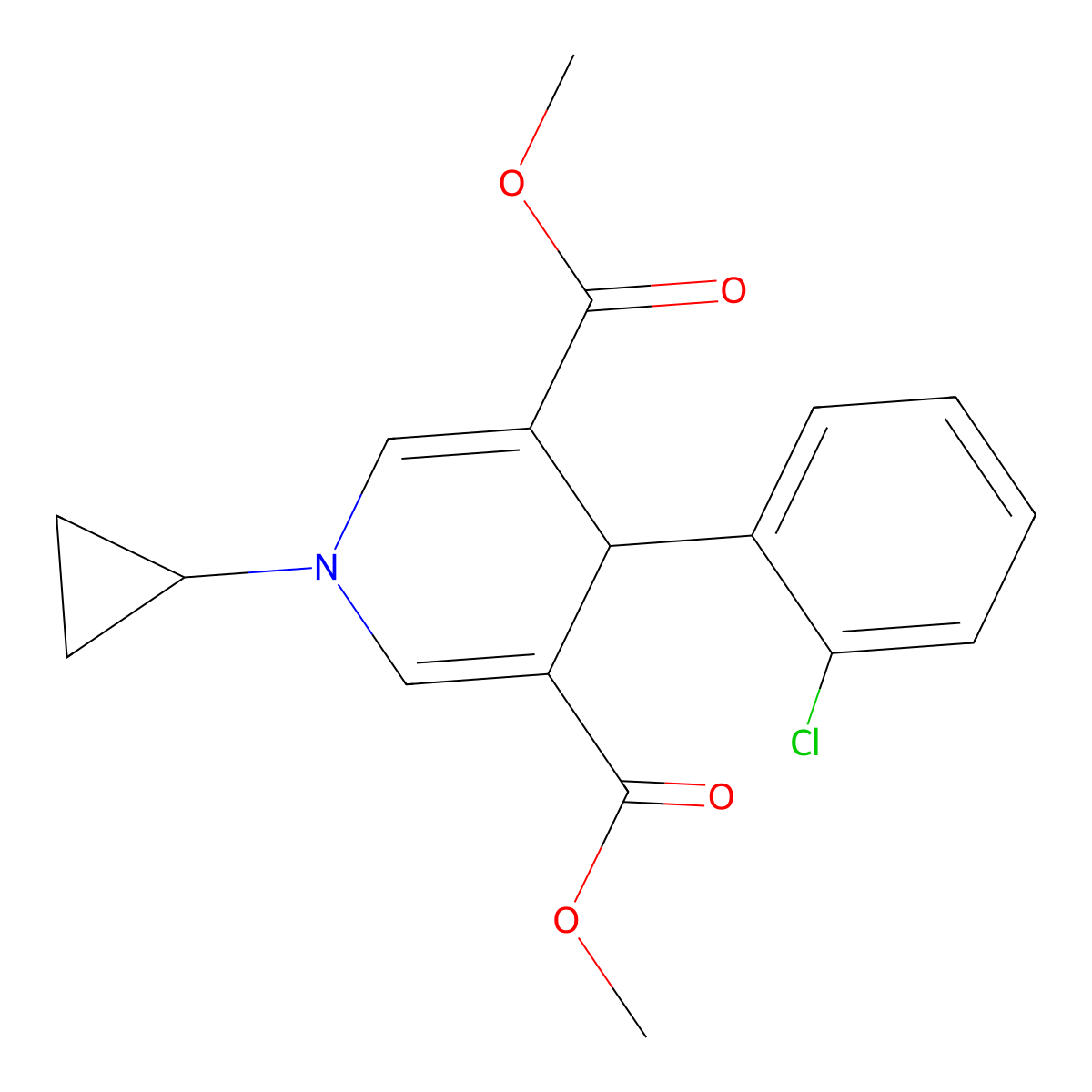 Dimethyl 4-(2-chlorophenyl)-1-cyclopropyl-1,4-dihydropyridine-3,5-dicarboxylate molecular structure, CAS 421569-80-4