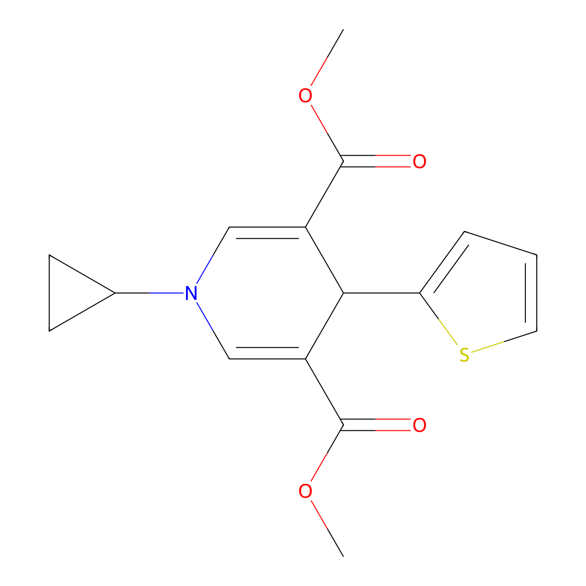 Dimethyl 1-cyclopropyl-4-(thiophen-2-yl)-1,4-dihydropyridine-3,5-dicarboxylate molecular structure, CAS 421569-86-0