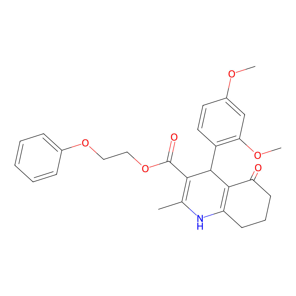2-Phenoxyethyl 4-(2,4-dimethoxyphenyl)-2-methyl-5-oxo-1,4,5,6,7,8-hexahydroquinoline-3-carboxylate molecular structure, CAS 421569-88-2