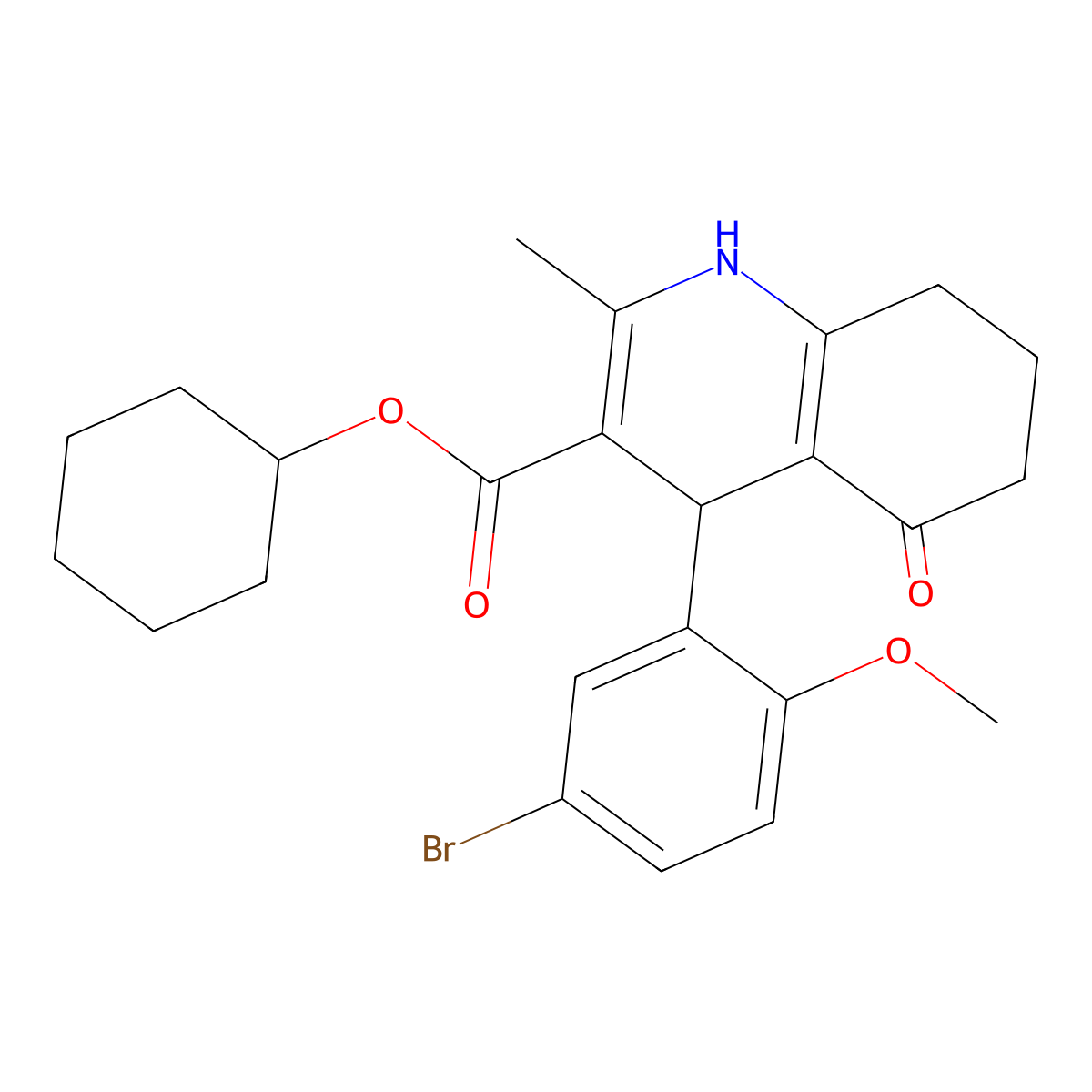 Cyclohexyl 4-(5-bromo-2-methoxyphenyl)-2-methyl-5-oxo-1,4,5,6,7,8-hexahydroquinoline-3-carboxylate molecular structure, CAS 421569-90-6