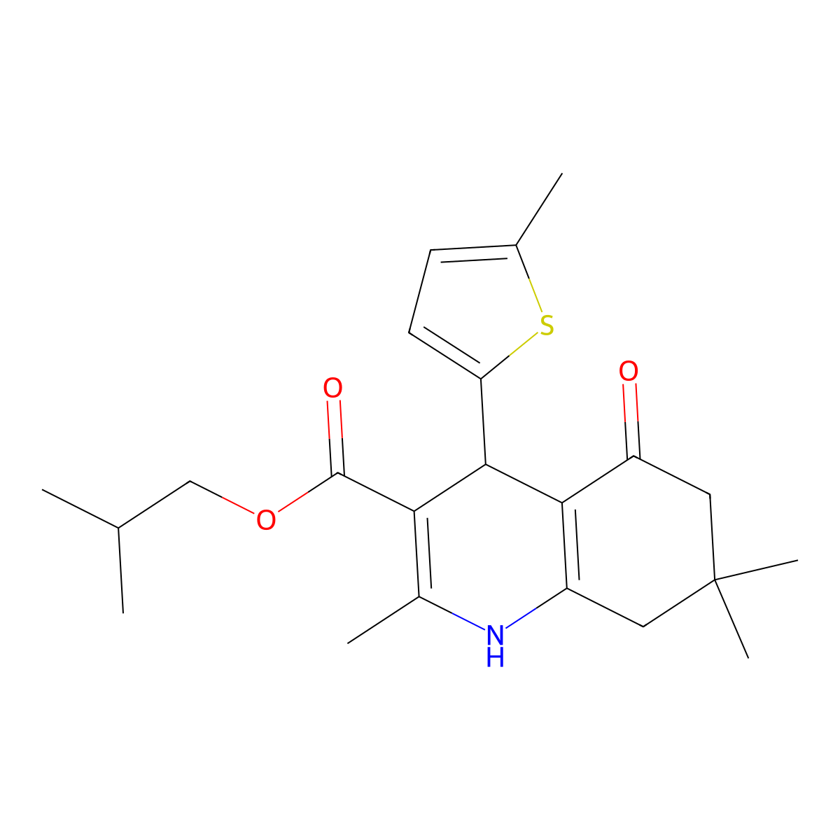 2-Methylpropyl 2,7,7-trimethyl-4-(5-methylthiophen-2-yl)-5-oxo-1,4,5,6,7,8-hexahydroquinoline-3-carboxylate molecular structure, CAS 421569-92-8