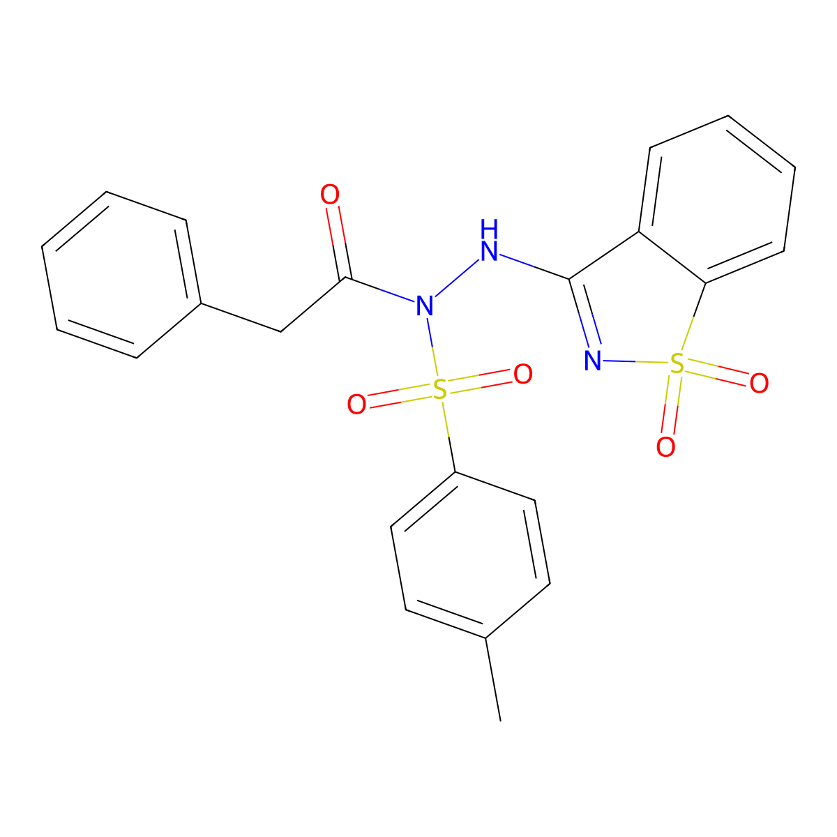N'-(1,1-dioxido-1,2-benzisothiazol-3-yl)-4-methyl-N-(phenylacetyl)benzenesulfonohydrazide molecular structure, CAS 421570-21-0