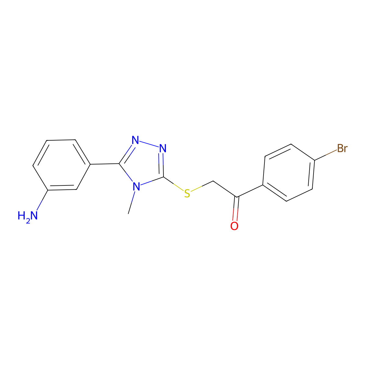 2-[[5-(3-Aminophenyl)-4-methyl-1,2,4-triazol-3-yl]sulfanyl]-1-(4-bromophenyl)ethanone molecular structure, CAS 421570-28-7