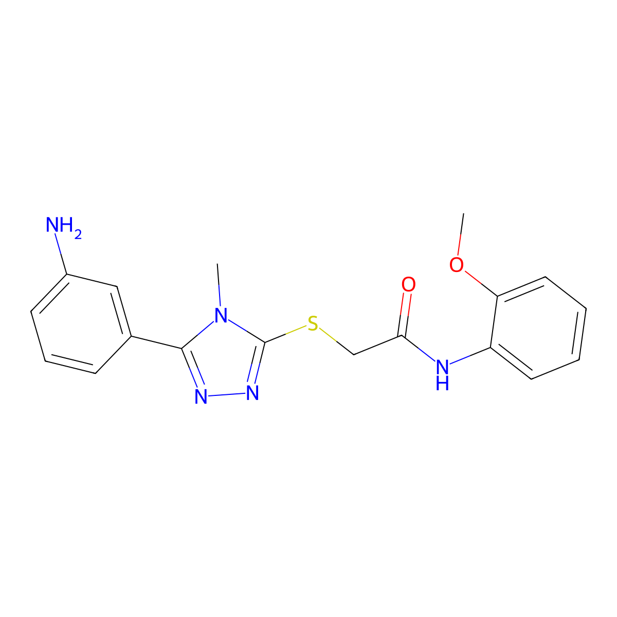 2-{[5-(3-aminophenyl)-4-methyl-4H-1,2,4-triazol-3-yl]sulfanyl}-N-(2-methoxyphenyl)acetamide molecular structure, CAS 421570-31-2