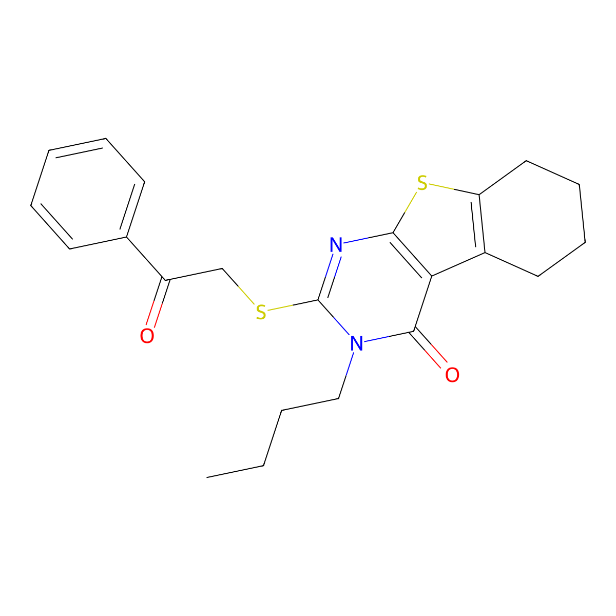 3-butyl-2-[(2-oxo-2-phenylethyl)sulfanyl]-5,6,7,8-tetrahydro[1]benzothieno[2,3-d]pyrimidin-4(3H)-one molecular structure, CAS 421570-54-9