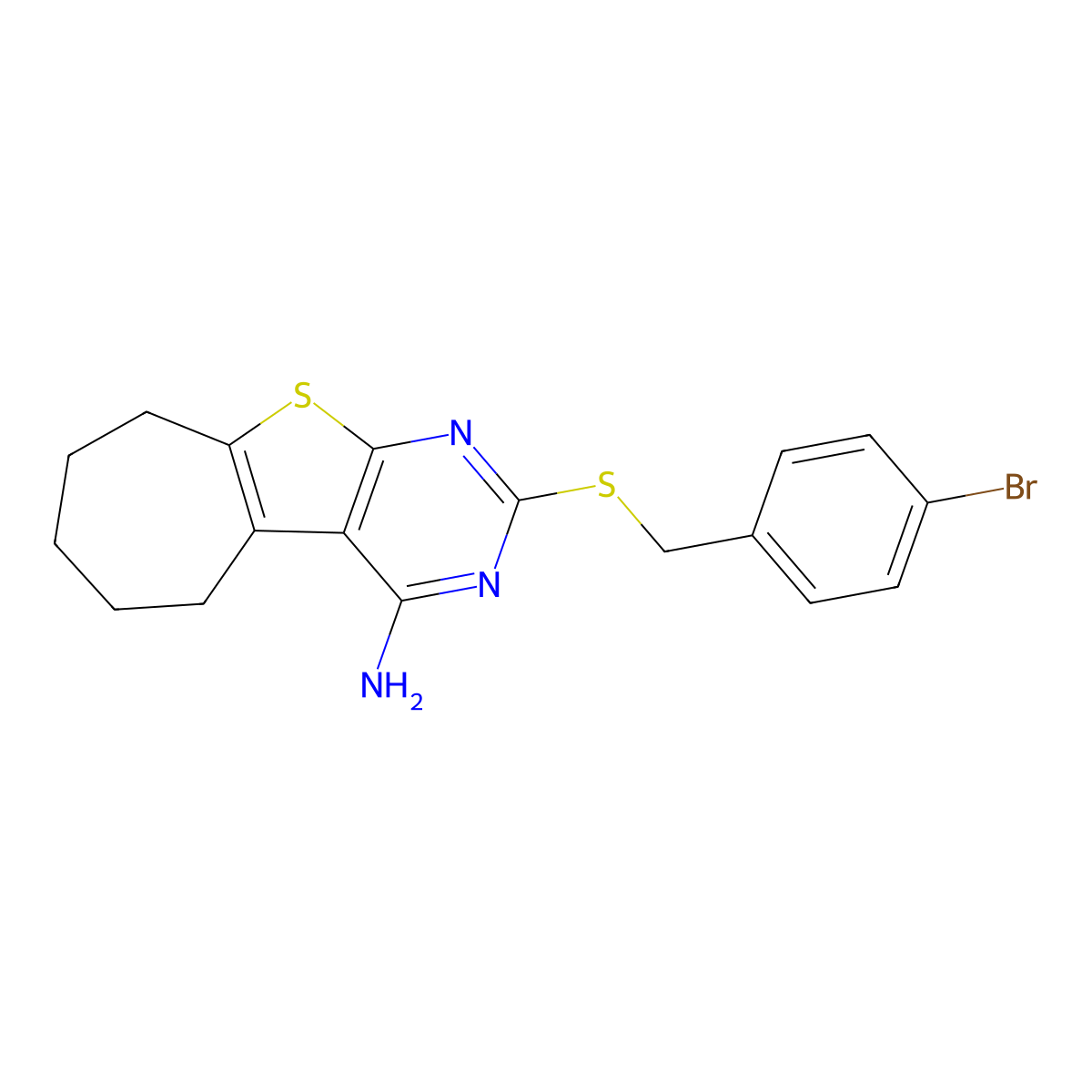 2-[(4-bromobenzyl)sulfanyl]-6,7,8,9-tetrahydro-5H-cyclohepta[4,5]thieno[2,3-d]pyrimidin-4-amine molecular structure, CAS 421570-62-9