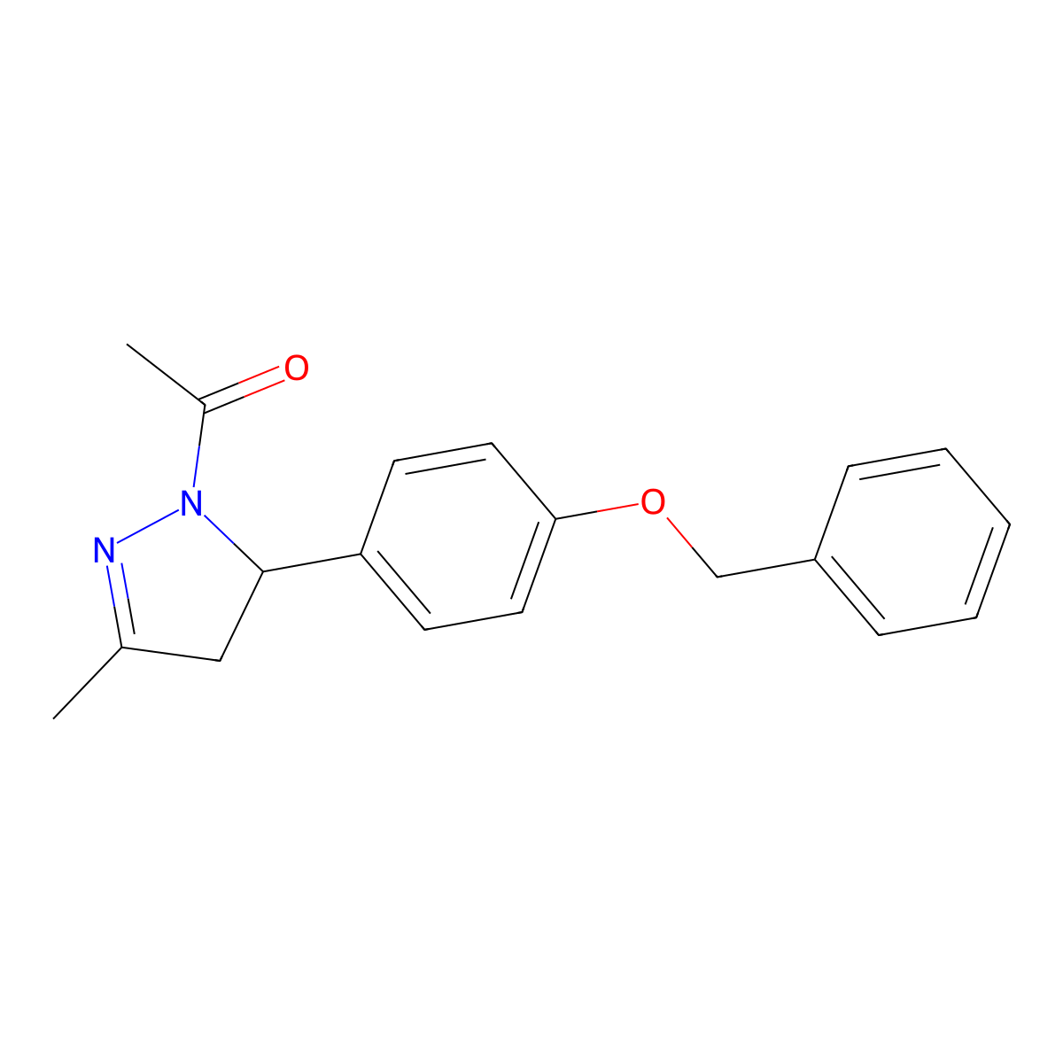 1-[5-Methyl-3-(4-phenylmethoxyphenyl)-3,4-dihydropyrazol-2-yl]ethanone molecular structure, CAS 421570-69-6