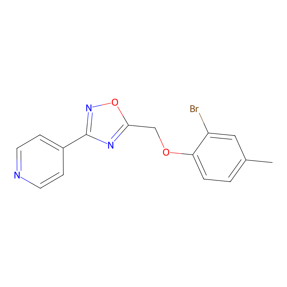 5-[(2-Bromo-4-methylphenoxy)methyl]-3-pyridin-4-yl-1,2,4-oxadiazole molecular structure, CAS 421570-72-1