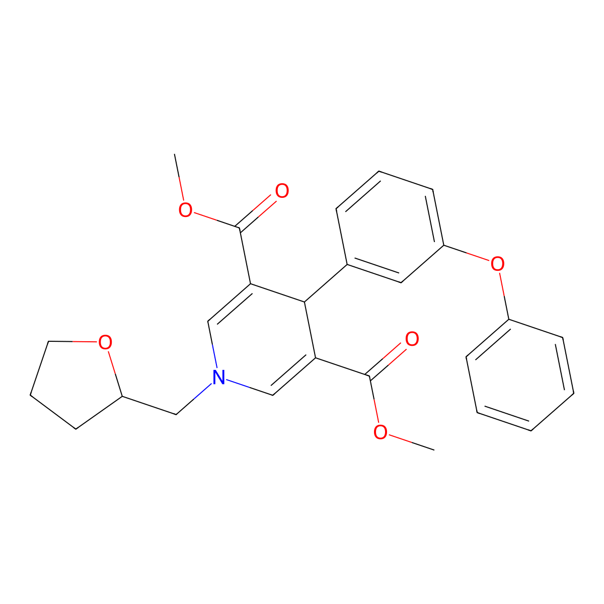 Dimethyl 4-(3-phenoxyphenyl)-1-(tetrahydrofuran-2-ylmethyl)-1,4-dihydropyridine-3,5-dicarboxylate molecular structure, CAS 421570-95-8