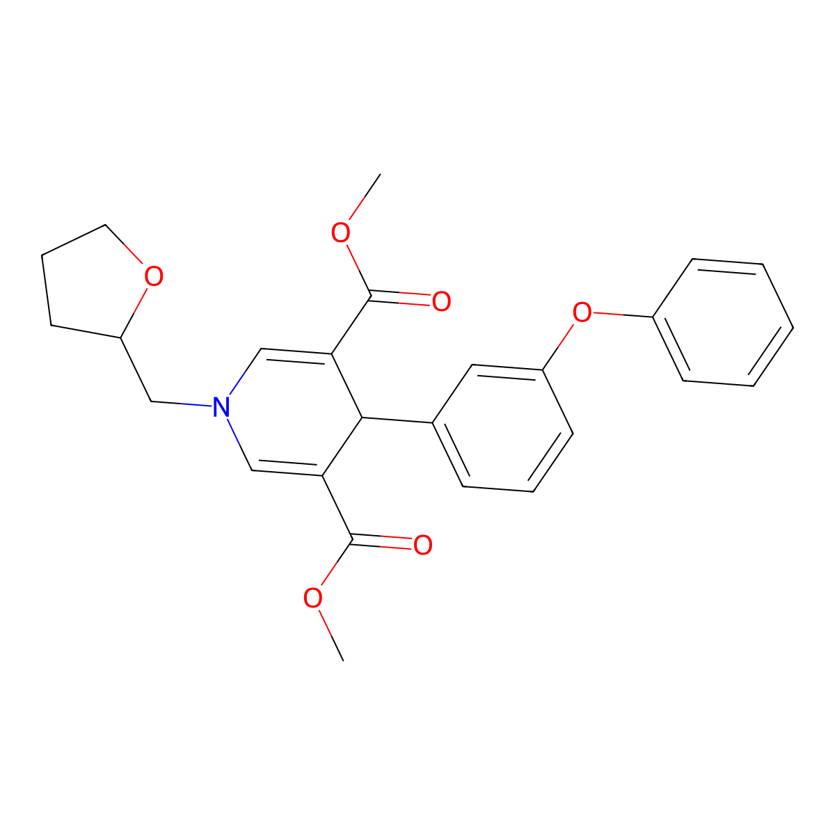 Dimethyl 4-(3-phenoxyphenyl)-1-(tetrahydrofuran-2-ylmethyl)-1,4-dihydropyridine-3,5-dicarboxylate molecular structure, CAS 421570-95-8