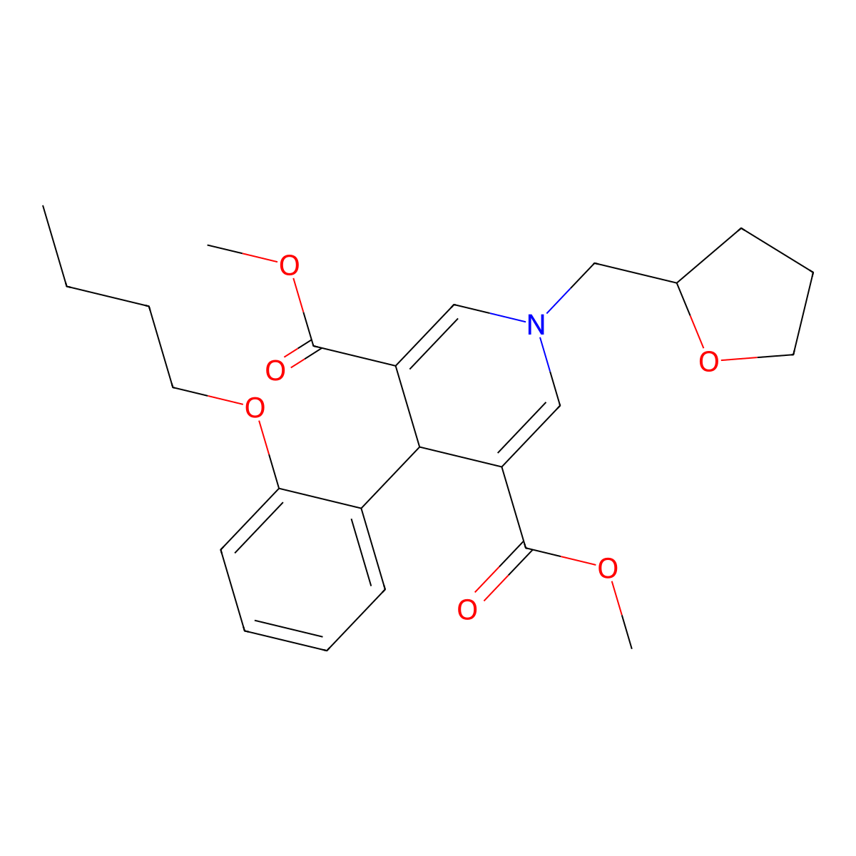Dimethyl 4-(2-butoxyphenyl)-1-(tetrahydrofuran-2-ylmethyl)-1,4-dihydropyridine-3,5-dicarboxylate molecular structure, CAS 421570-98-1