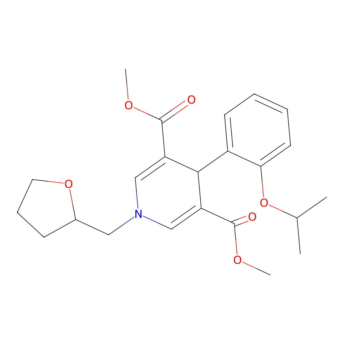 Dimethyl 4-[2-(propan-2-yloxy)phenyl]-1-(tetrahydrofuran-2-ylmethyl)-1,4-dihydropyridine-3,5-dicarboxylate molecular structure, CAS 421571-00-8