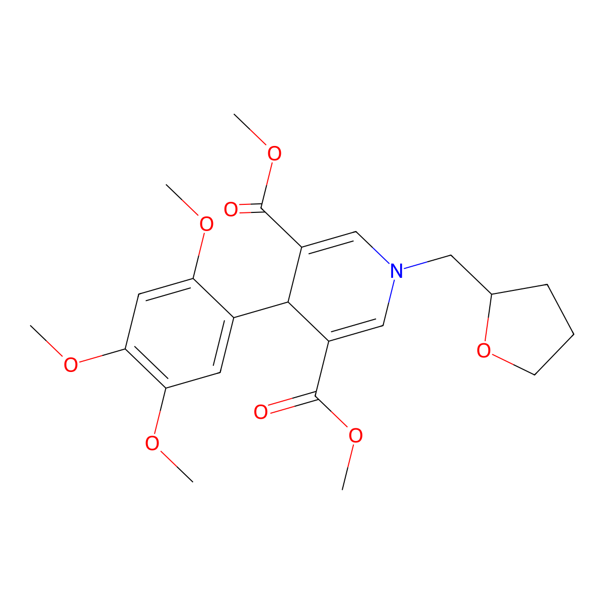 Dimethyl 1-(tetrahydrofuran-2-ylmethyl)-4-(2,4,5-trimethoxyphenyl)-1,4-dihydropyridine-3,5-dicarboxylate molecular structure, CAS 421571-02-0