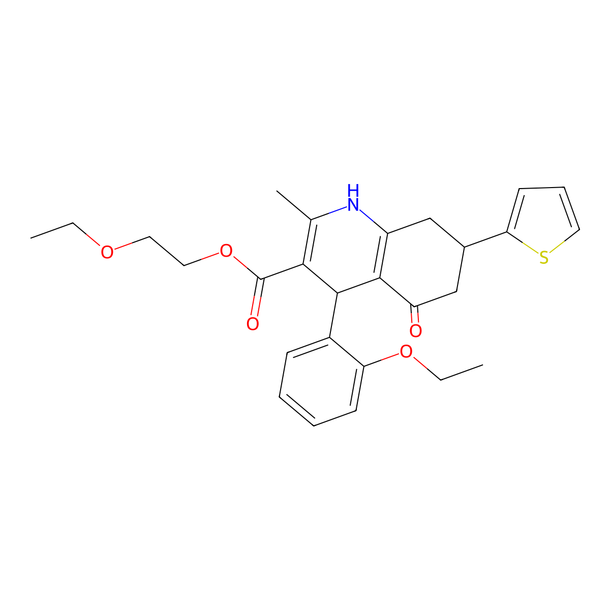 2-Ethoxyethyl 4-(2-ethoxyphenyl)-2-methyl-5-oxo-7-(thiophen-2-yl)-1,4,5,6,7,8-hexahydroquinoline-3-carboxylate molecular structure, CAS 421571-10-0