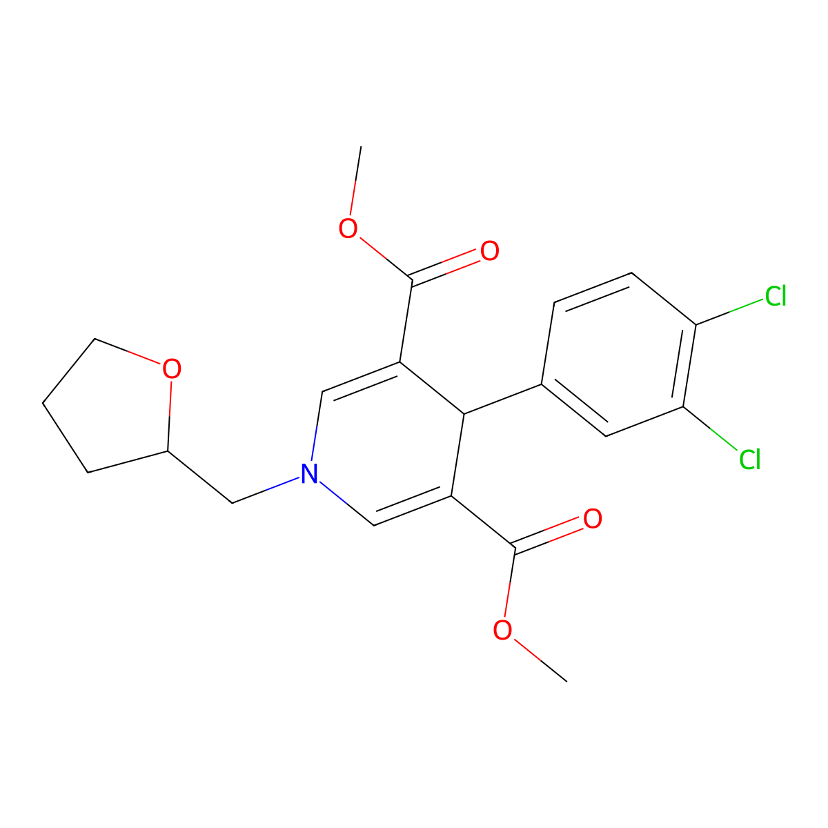 Dimethyl 4-(3,4-dichlorophenyl)-1-(tetrahydrofuran-2-ylmethyl)-1,4-dihydropyridine-3,5-dicarboxylate molecular structure, CAS 421571-20-2