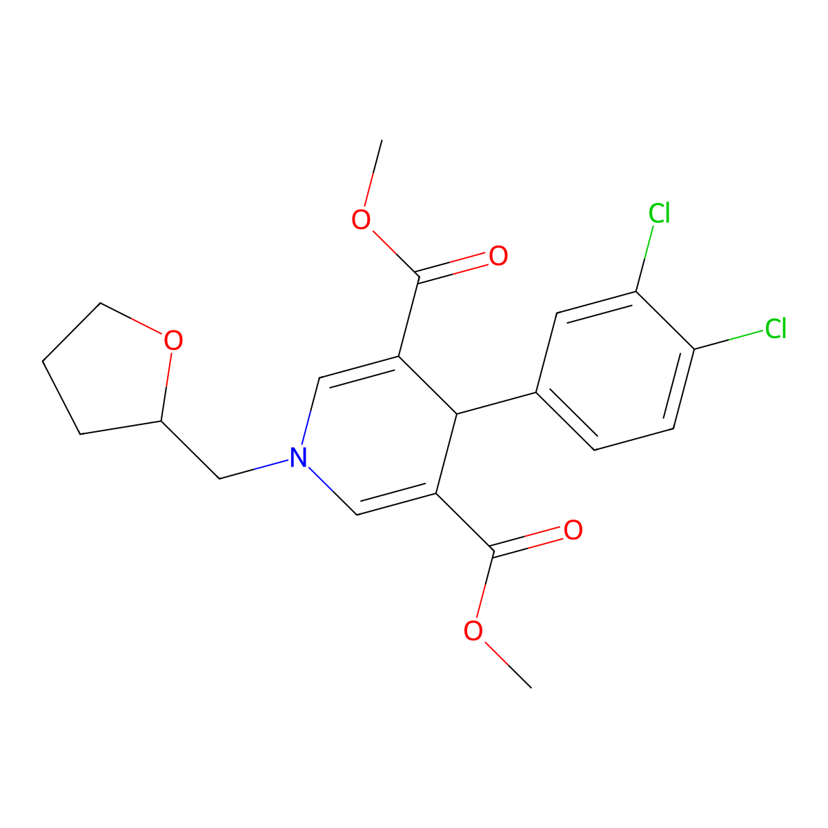 Dimethyl 4-(3,4-dichlorophenyl)-1-(tetrahydrofuran-2-ylmethyl)-1,4-dihydropyridine-3,5-dicarboxylate molecular structure, CAS 421571-20-2