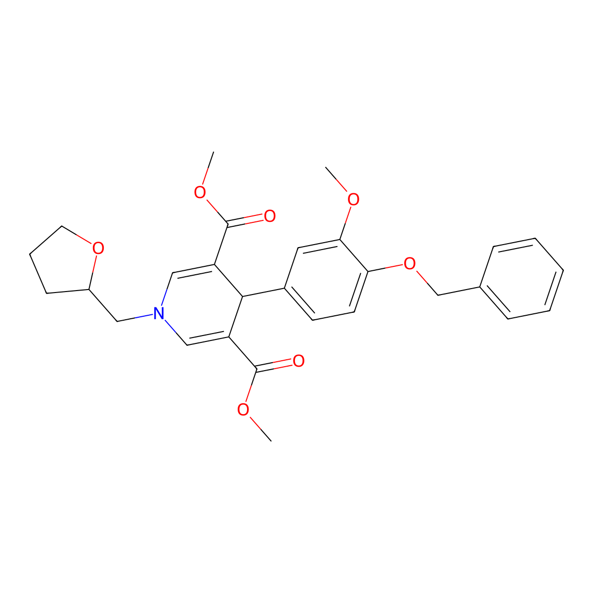 Dimethyl 4-[4-(benzyloxy)-3-methoxyphenyl]-1-(tetrahydrofuran-2-ylmethyl)-1,4-dihydropyridine-3,5-dicarboxylate molecular structure, CAS 421571-27-9