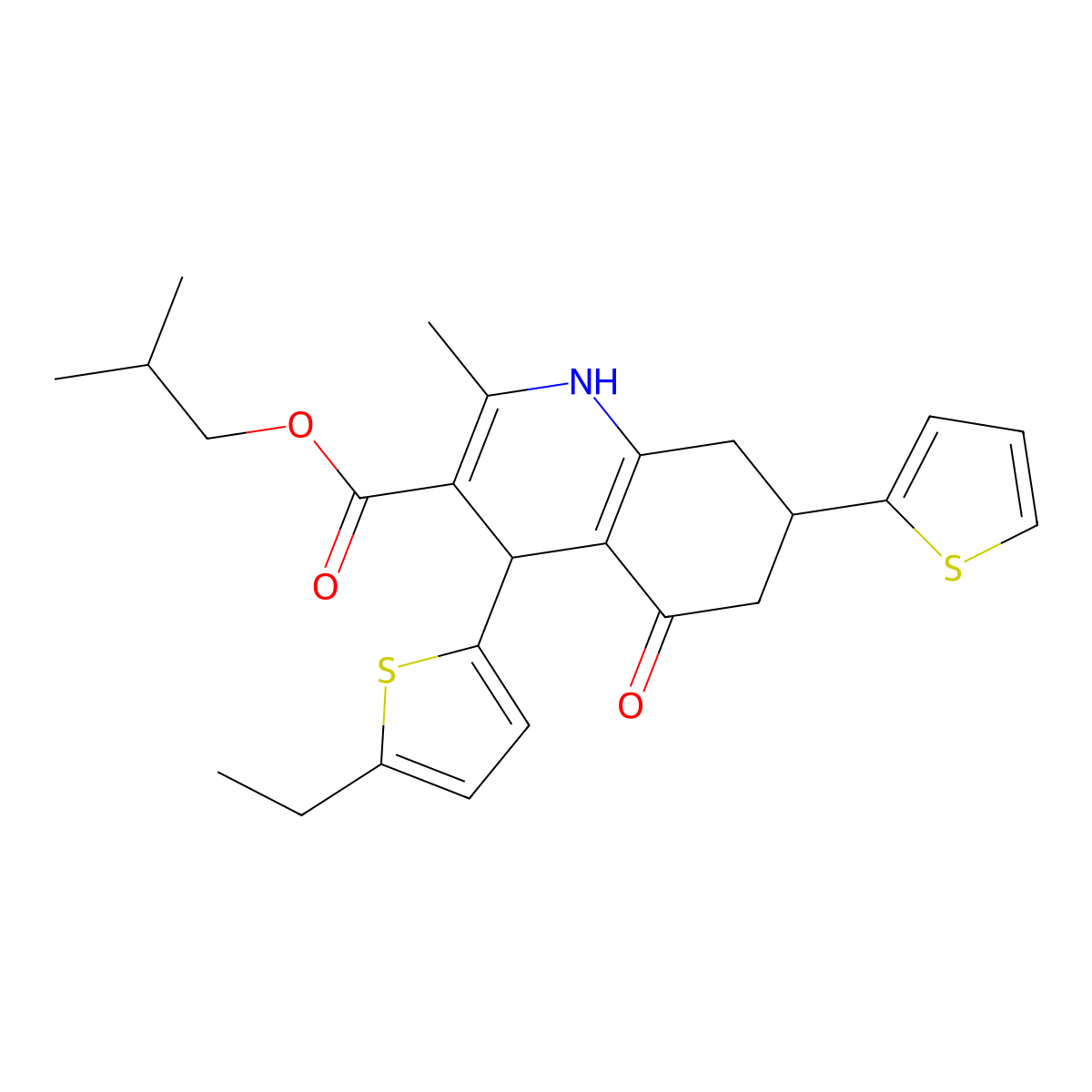 2-Methylpropyl 4-(5-ethylthiophen-2-yl)-2-methyl-5-oxo-7-(thiophen-2-yl)-1,4,5,6,7,8-hexahydroquinoline-3-carboxylate molecular structure, CAS 421571-30-4