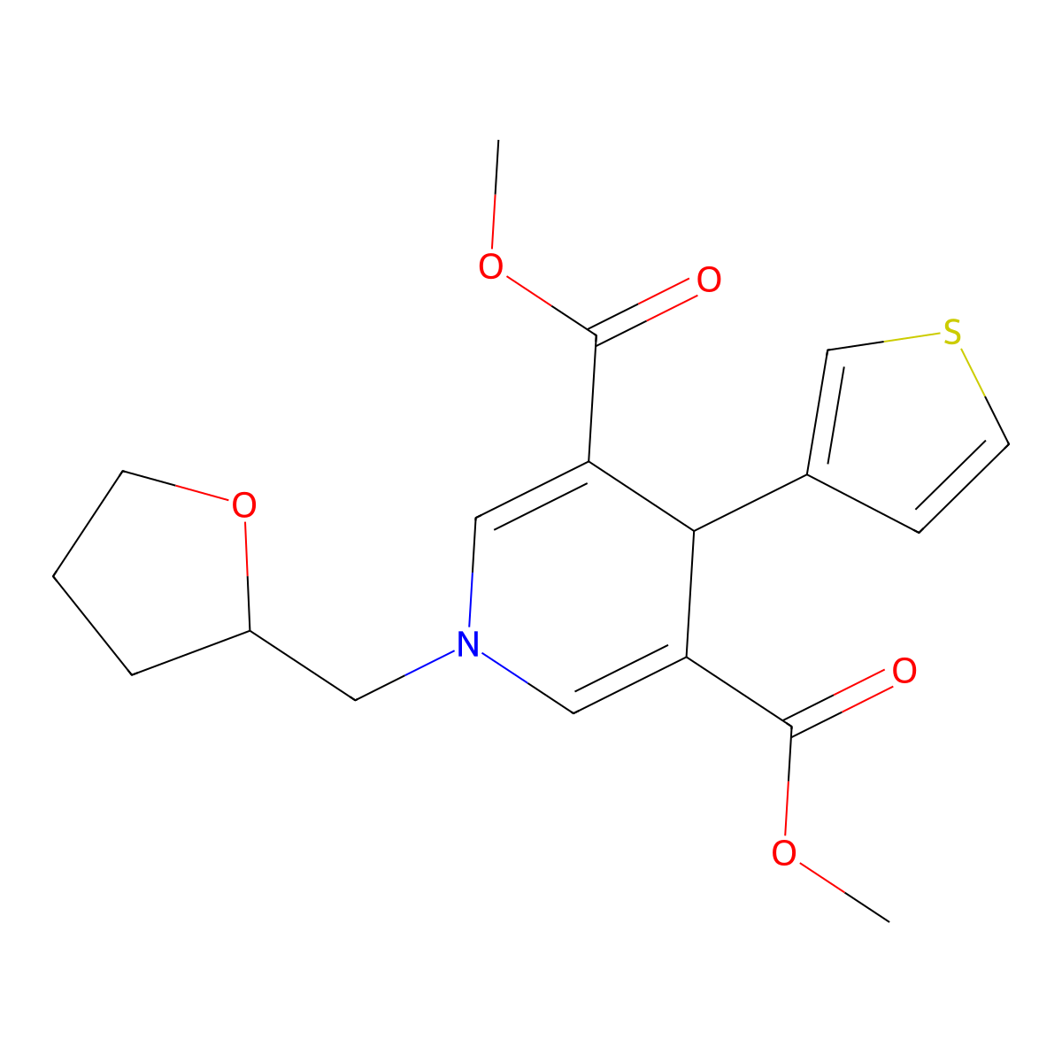 dimethyl 1-(oxolan-2-ylmethyl)-4-thiophen-3-yl-4H-pyridine-3,5-dicarboxylate molecular structure, CAS 421571-35-9