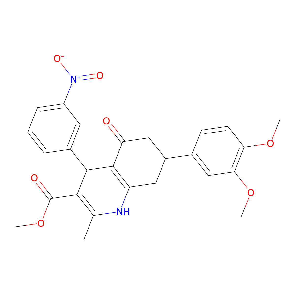 Methyl 7-(3,4-dimethoxyphenyl)-2-methyl-4-(3-nitrophenyl)-5-oxo-1,4,5,6,7,8-hexahydroquinoline-3-carboxylate molecular structure, CAS 421571-46-2