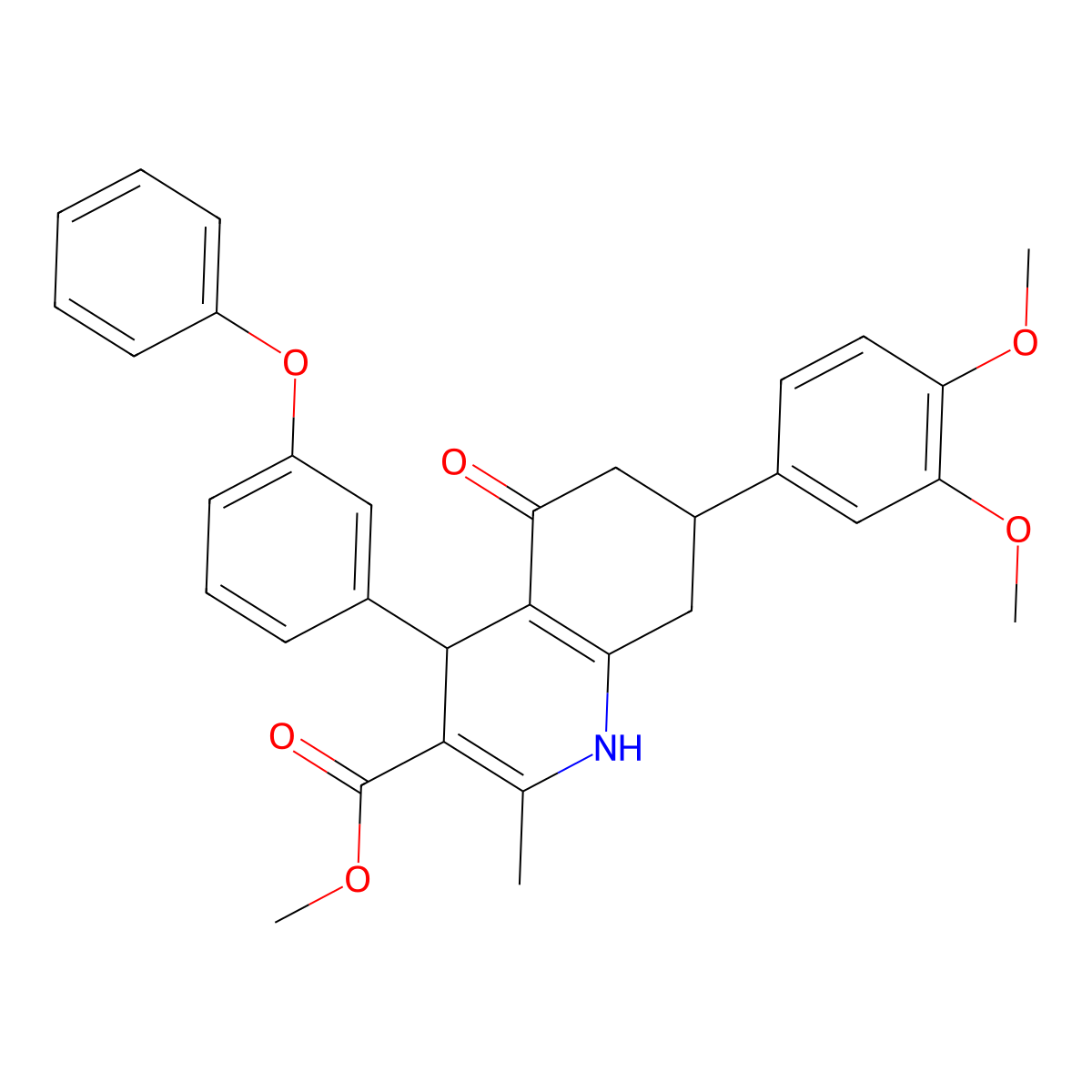 Methyl 7-(3,4-dimethoxyphenyl)-2-methyl-5-oxo-4-(3-phenoxyphenyl)-1,4,5,6,7,8-hexahydro-3-quinolinecarboxylate molecular structure, CAS 421572-07-8