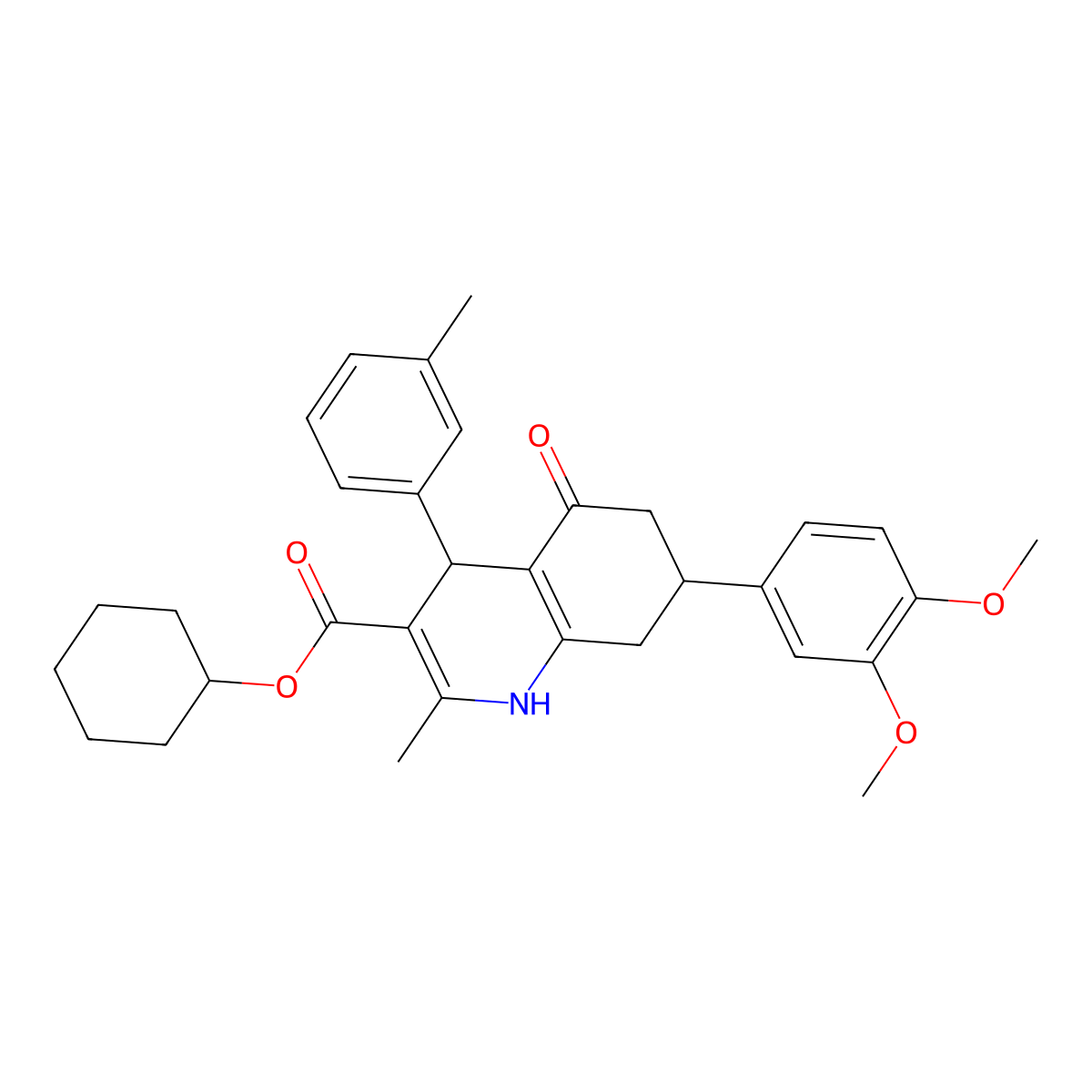 Cyclohexyl 7-(3,4-dimethoxyphenyl)-2-methyl-4-(3-methylphenyl)-5-oxo-1,4,5,6,7,8-hexahydro-3-quinolinecarboxylate molecular structure, CAS 421572-61-4