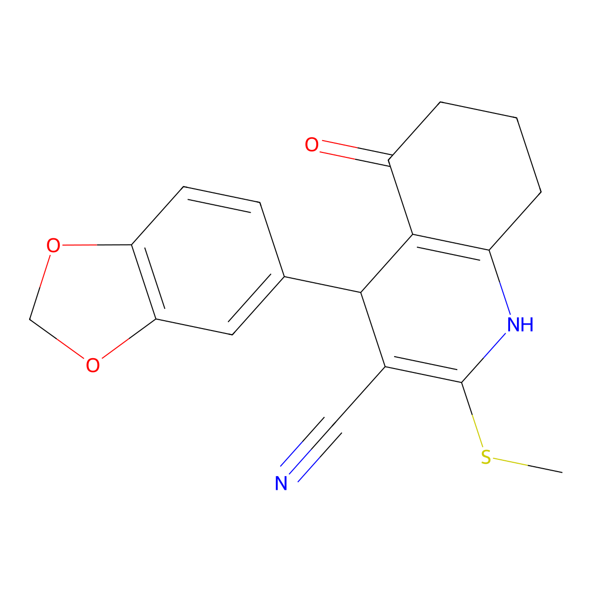 4-(1,3-Benzodioxol-5-yl)-2-(methylsulfanyl)-5-oxo-1,4,5,6,7,8-hexahydro-3-quinolinecarbonitrile molecular structure, CAS 421573-54-8