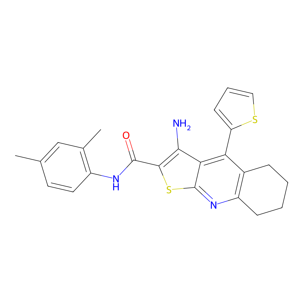 3-amino-N-(2,4-dimethylphenyl)-4-(thiophen-2-yl)-5,6,7,8-tetrahydrothieno[2,3-b]quinoline-2-carboxamide molecular structure, CAS 421573-56-0