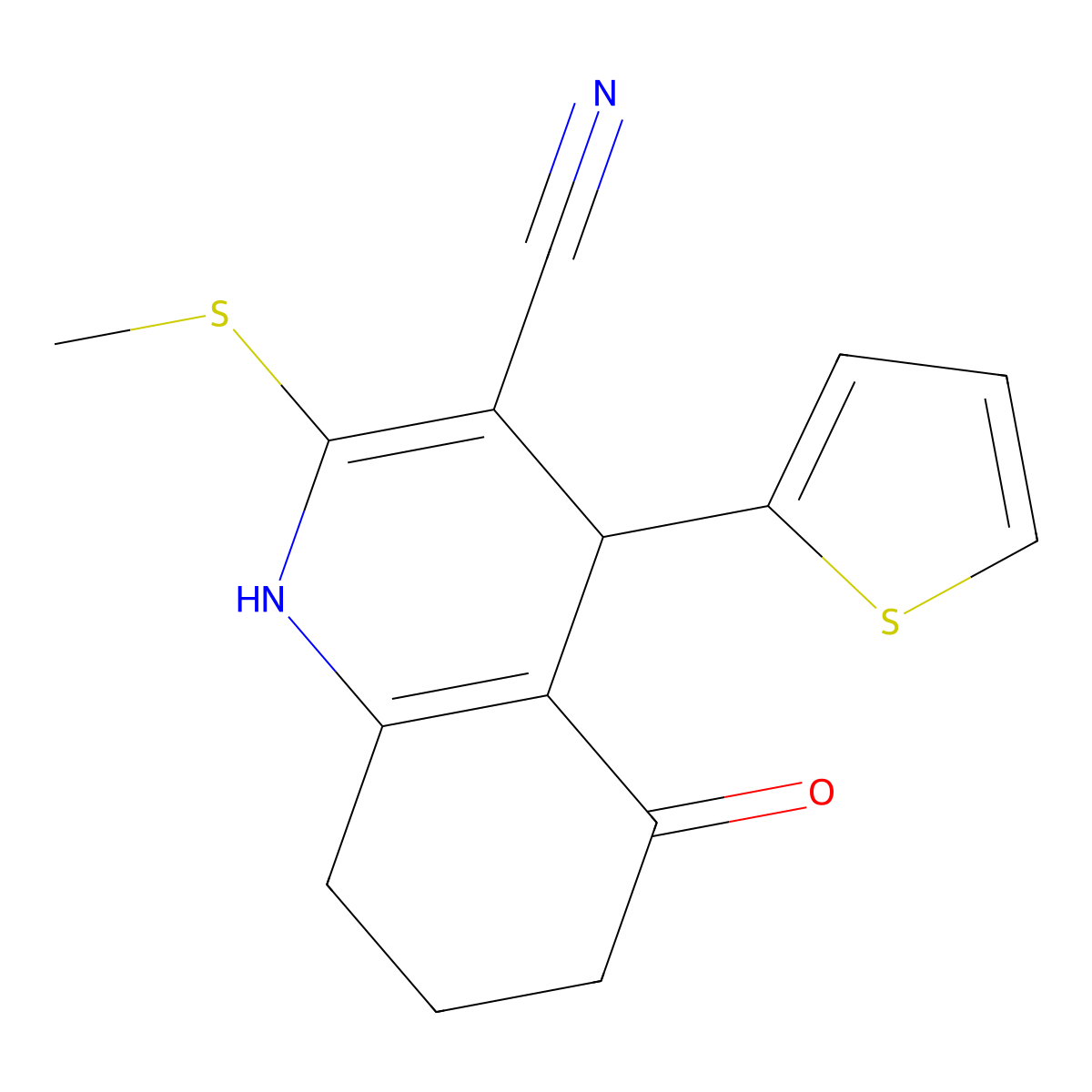 2-(Methylsulfanyl)-5-oxo-4-(thiophen-2-yl)-1,4,5,6,7,8-hexahydroquinoline-3-carbonitrile molecular structure, CAS 421573-57-1