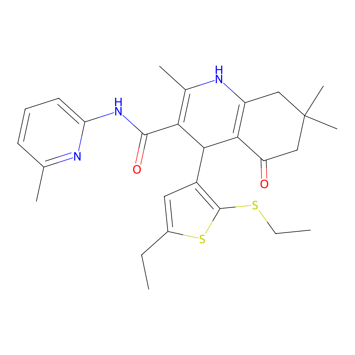 4-(5-Ethyl-2-(ethylsulfanyl)-3-thienyl)-2,7,7-trimethyl-N-(6-methyl-2-pyridinyl)-5-oxo-1,4,5,6,7,8-hexahydro-3-quinolinecarboxamide molecular structure, CAS 421573-79-7