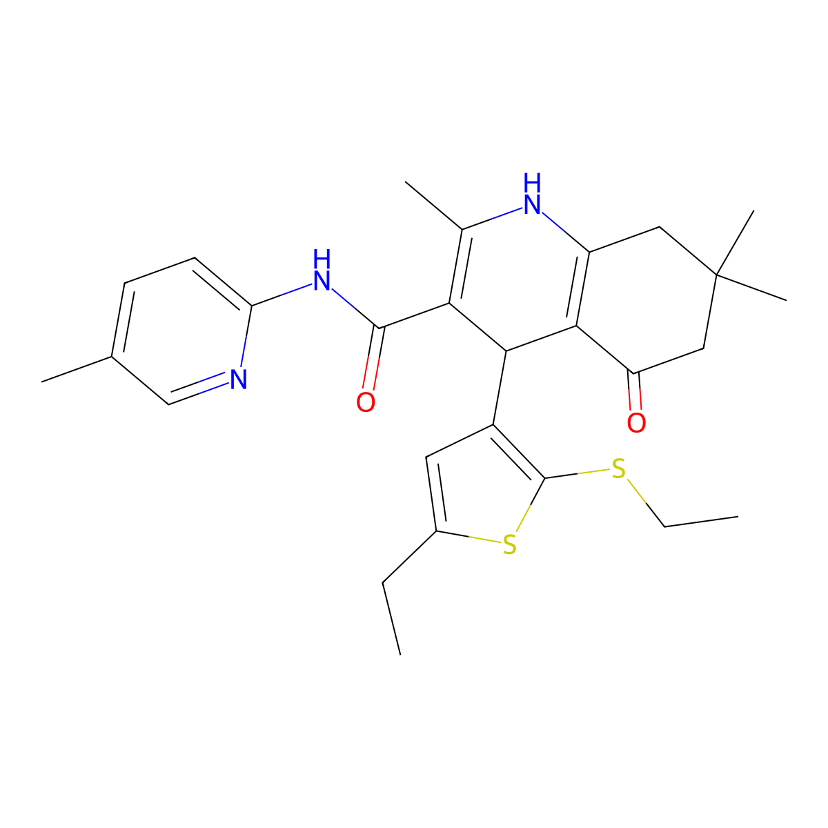 4-[5-Ethyl-2-(ethylsulfanyl)-3-thienyl]-2,7,7-trimethyl-N-(5-methyl-2-pyridinyl)-5-oxo-1,4,5,6,7,8-hexahydro-3-quinolinecarboxamide molecular structure, CAS 421573-80-0