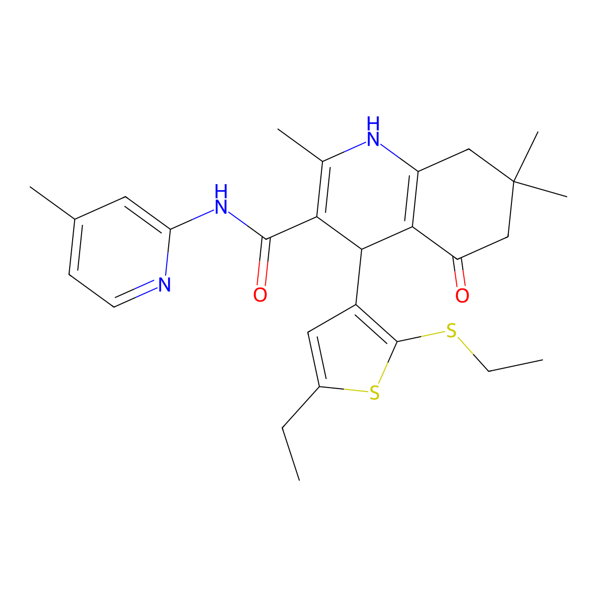 4-(5-Ethyl-2-(ethylsulfanyl)-3-thienyl)-2,7,7-trimethyl-N-(4-methyl-2-pyridinyl)-5-oxo-1,4,5,6,7,8-hexahydro-3-quinolinecarboxamide molecular structure, CAS 421573-82-2