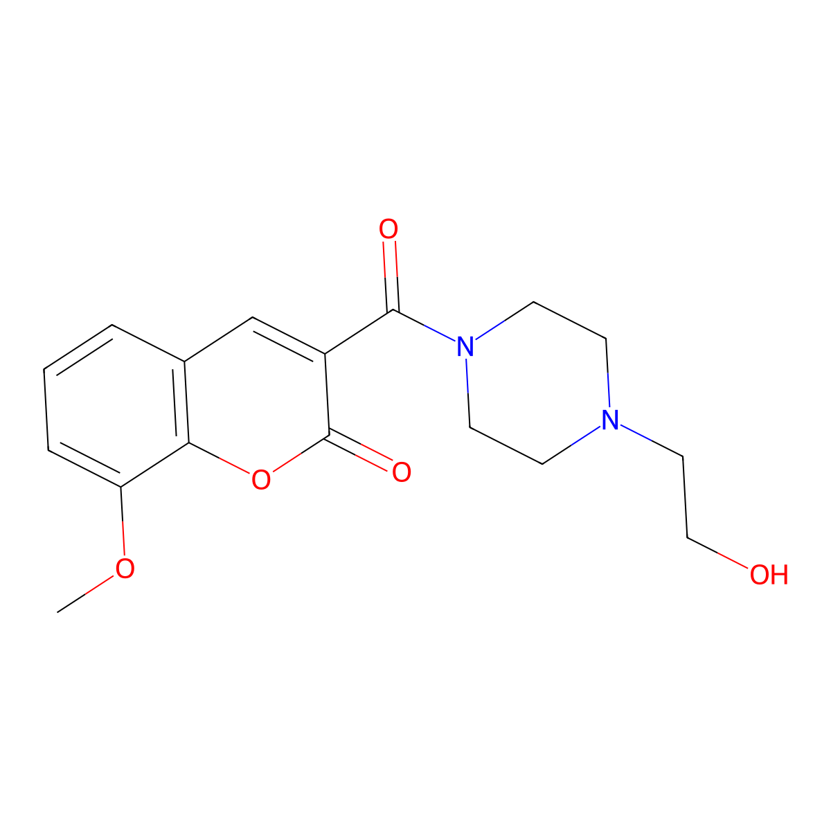 3-(4-(2-hydroxyethyl)piperazine-1-carbonyl)-8-methoxy-2H-chromen-2-one molecular structure, CAS 421573-84-4