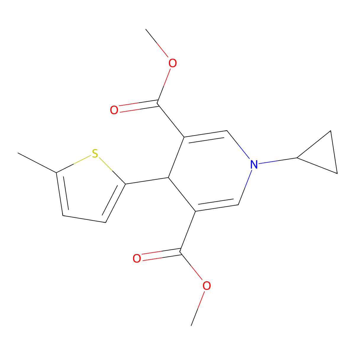 Dimethyl 1-cyclopropyl-4-(5-methylthiophen-2-yl)-1,4-dihydropyridine-3,5-dicarboxylate molecular structure, CAS 421574-12-1