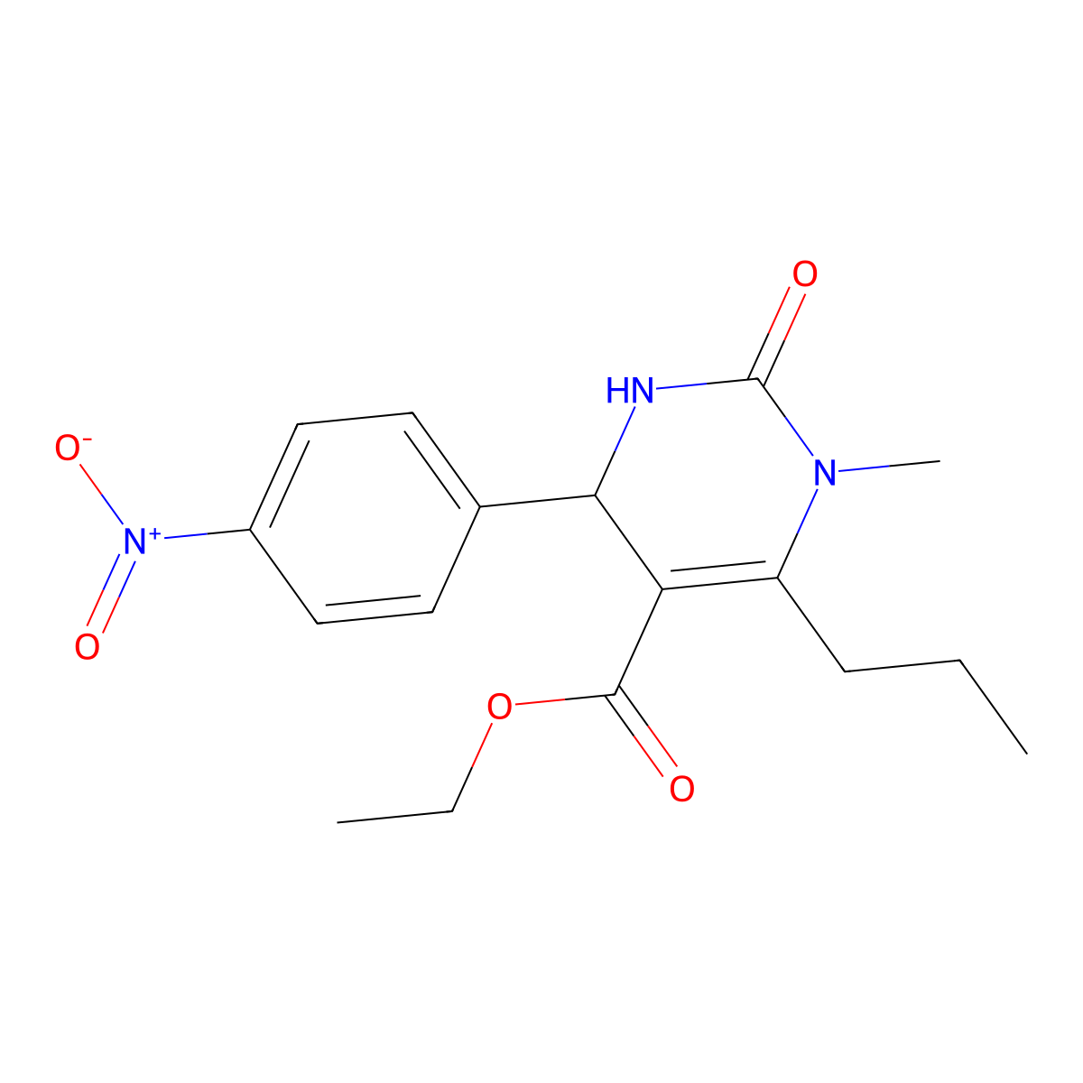 Ethyl 1-methyl-4-(4-nitrophenyl)-2-oxo-6-propyl-1,2,3,4-tetrahydropyrimidine-5-carboxylate molecular structure, CAS 421574-40-5