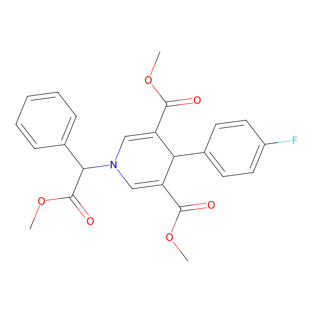 Dimethyl 4-(4-fluorophenyl)-1-(2-methoxy-2-oxo-1-phenylethyl)-1,4-dihydro-3,5-pyridinedicarboxylate molecular structure, CAS 421574-90-5
